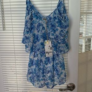 Romper, Small, Blue, Off-Shoulder
